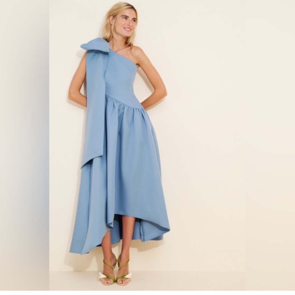 Elliatt Liesel one shoulder asymmetrical high low blue dress large bow medium